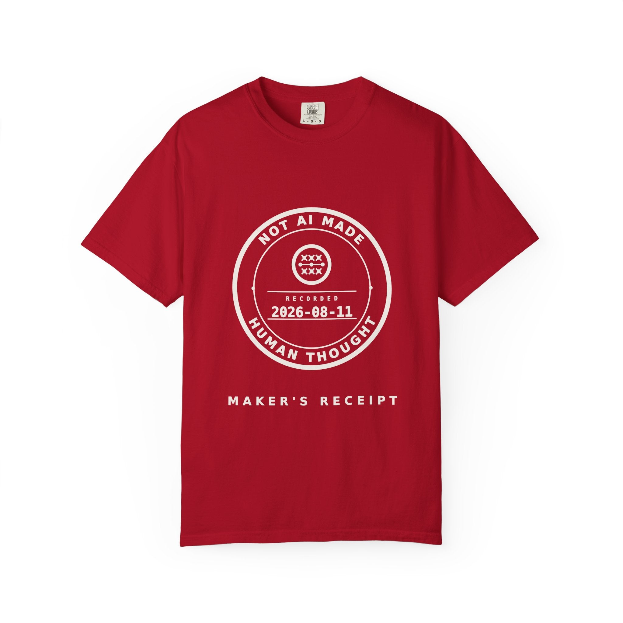 Maker's Receipt Tee, Front Seal Only, Not AI Made, Dated Public Record, Comfort Colors 1717 Heavyweight