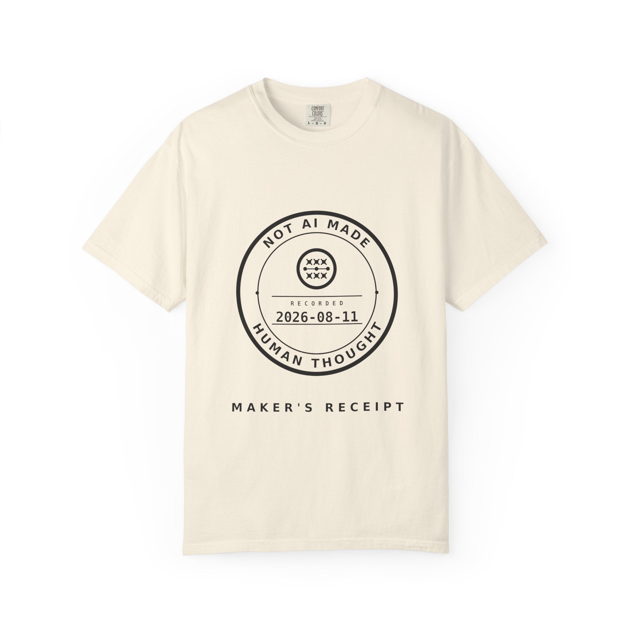 Maker's Receipt Tee, Front Seal Only, Not AI Made, Dated Public Record, Comfort Colors 1717 Heavyweight